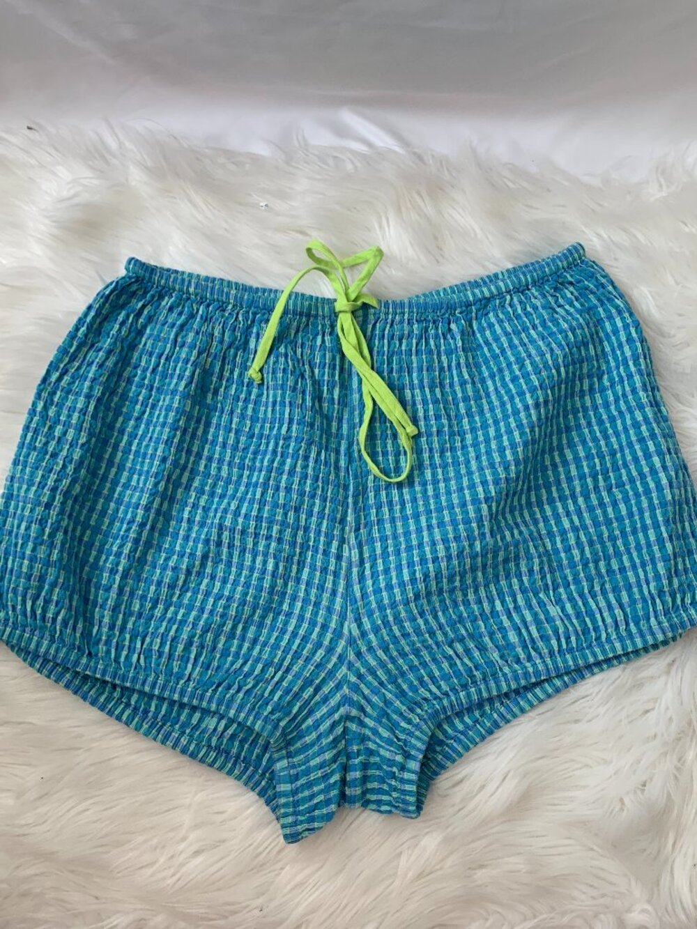 FREE PEOPLE Free-Est Sofia Seersucker Shorts in Electric Blue Gingham Sz MEDIUM